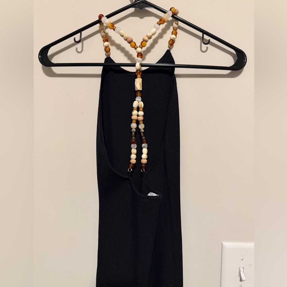 Astr Black Ribbed Halter Dress with Beaded Details and Side Slit - Picture 6 of 7